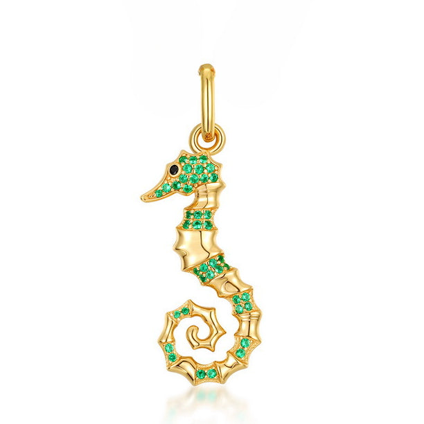 Ocean Series Green Zircon Seahorse Sterling Silver Pendant