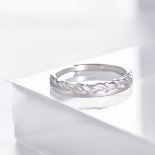 Wheat Ears Leaf Sandblasted Texture Silver Couple Ring