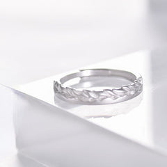 Wheat Ears Leaf Sandblasted Texture Silver Couple Ring