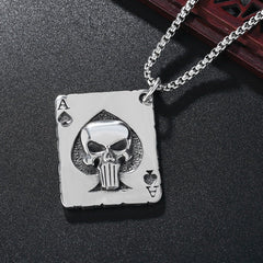 Halloween Poker Spades A Skull Titanium Steel Necklace for Men