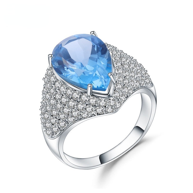 Natural Topaz Pear Shape Luxury Cathedral Silver Ring for Women