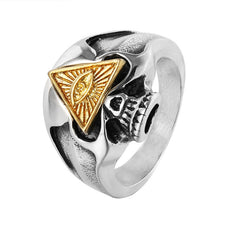 Halloween Skull Freemasonry Triangle Titanium Steel Ring for Men