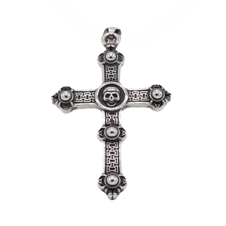 Skeleton Head Saint Latin Cross Titanium Steel Pendant for Men