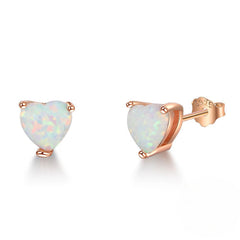 Heart Shape Opal Rose Gold Sterling Silver Stud Earrings