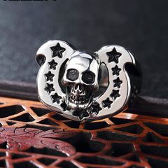 Halloween Five Star Horseshoe Skull Titanium Ring for Men