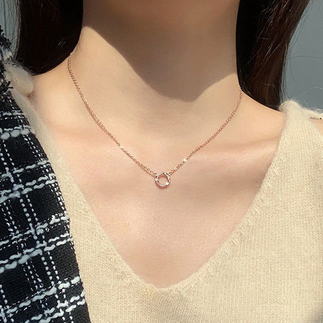 Irregular Zircon Circle Silver Necklace for Women