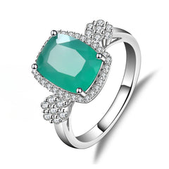 Soleste Halo Radiant Cut Natural Green Agate Silver Ring