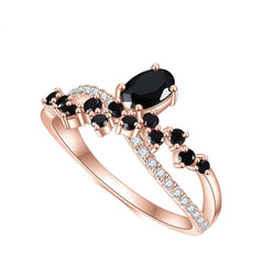 Barbie Pink Corundum and Black Zircon Sterling Silver Ring for Women