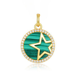 Round Malachite Star Zircon Sterling Silver Pendant