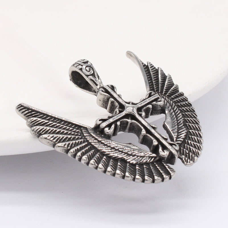 Vintage Fallen Angel Wings Cross Titanium Steel Pendant for Men