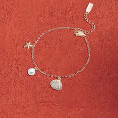 Zircon Shell with Starfish and Pearl Silver Bracelet for Women