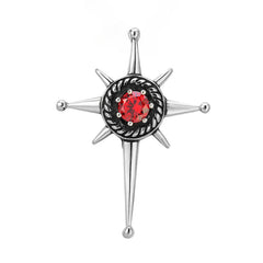 Red Zircon Sun Cross Titanium Steel Pendant for Men