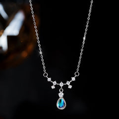 Teardrop Moonstone Pendant with Zircon Silver Necklace Women