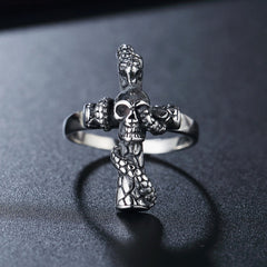 Halloween Skull Snake Cross Titanium Steel Ring for Men