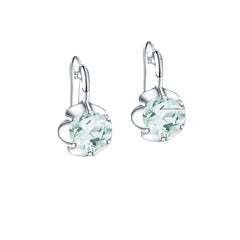 Round Cut Gemstone Flower Silver Stud Earrings