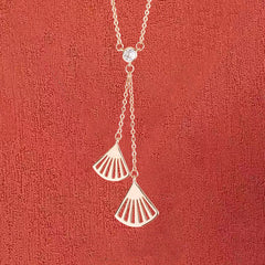 Hollow Double Fan Tassel Silver Necklace for Women