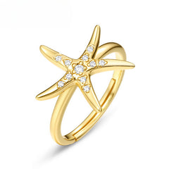 Ocean Starfish Zircon Opening Sterling Silver Ring