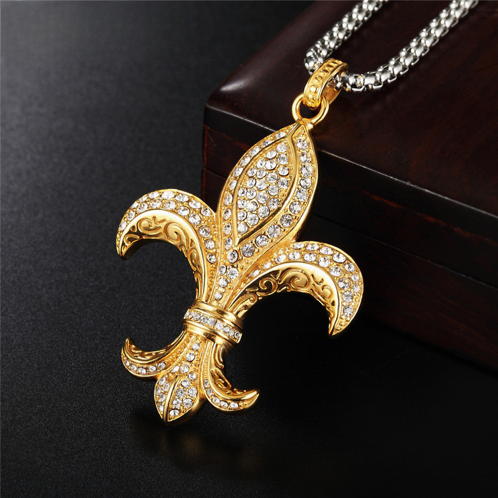 Zircon Childern Flower Titanium Steel Necklace for Men