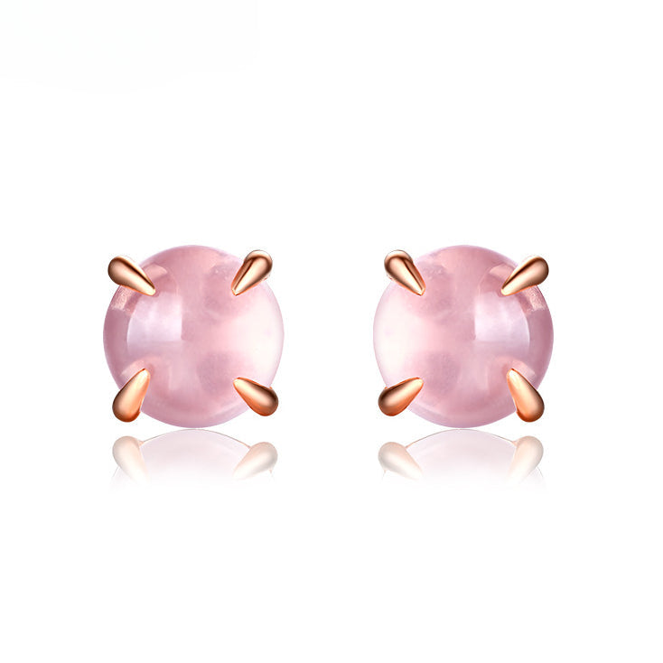 Solitaire Round Shape Pink Crystal Silver Stud Earrings