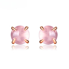 Solitaire Round Shape Pink Crystal Silver Stud Earrings
