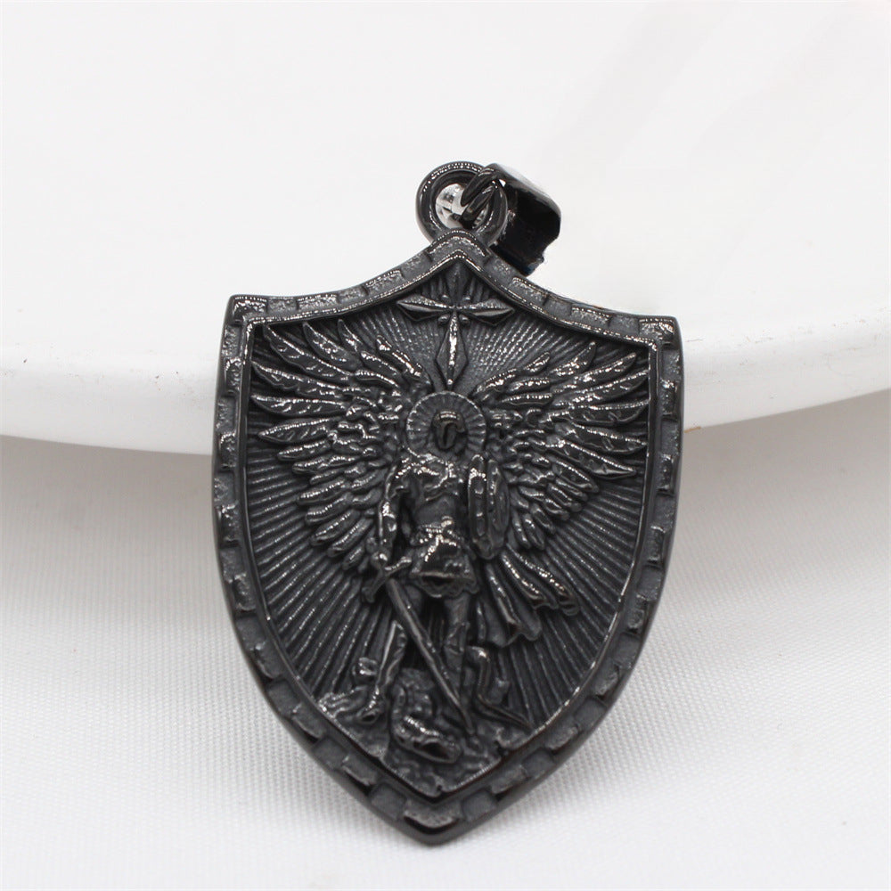 War God Angel Shield Titanium Steel Pendant for Men