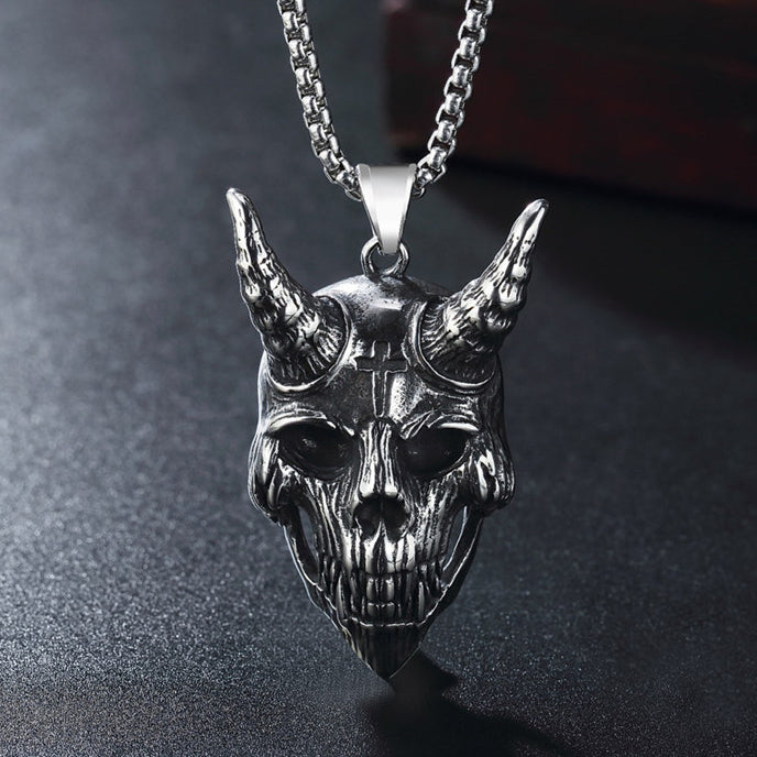 Halloween Longhorn Skull Monster Titanium Steel Necklace for Men