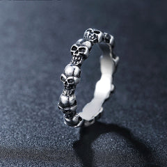 Halloween Beading Skull Heads Titanium Steel Ring for Men