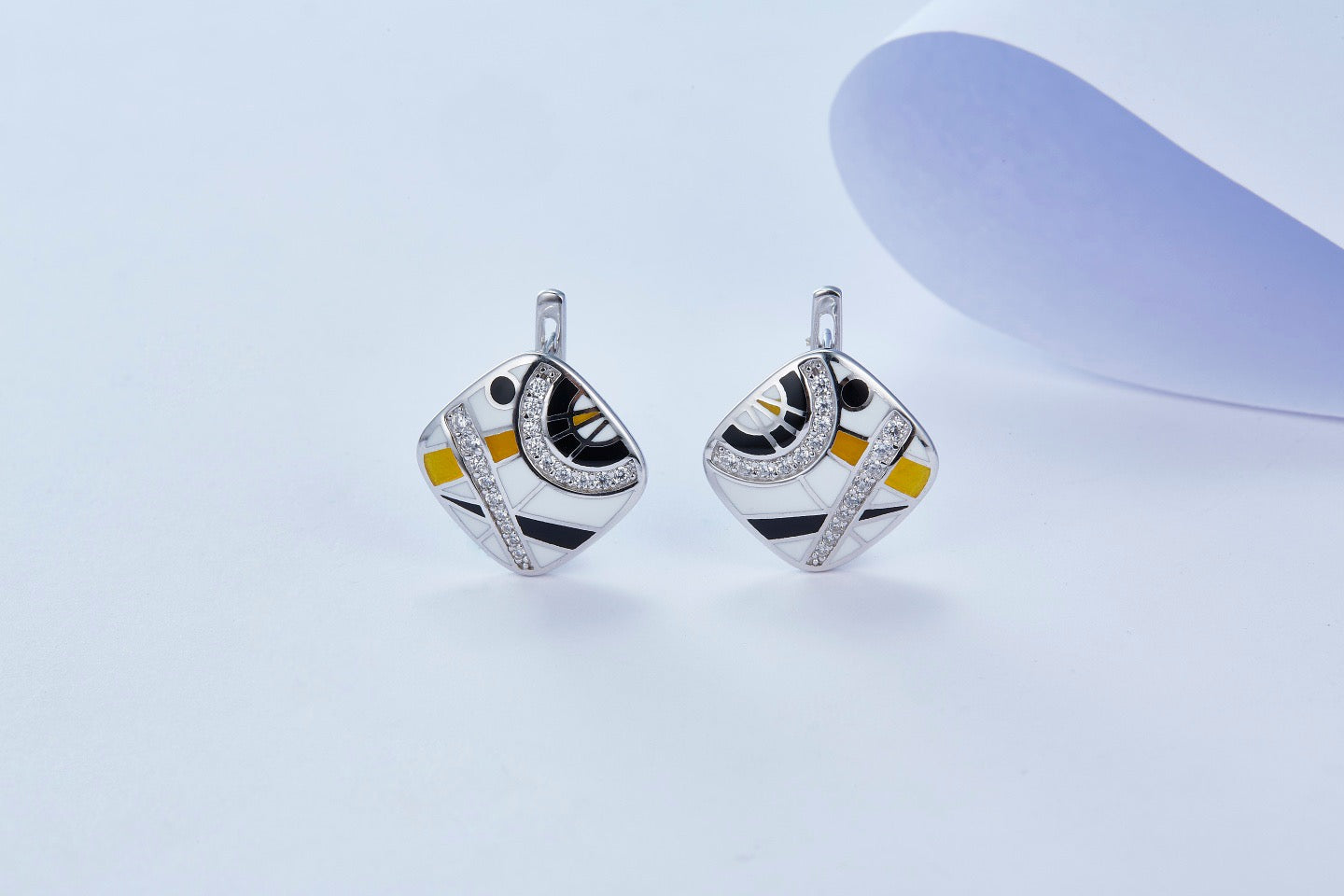 Square Clownfish Enamel Silver Stud Earrings