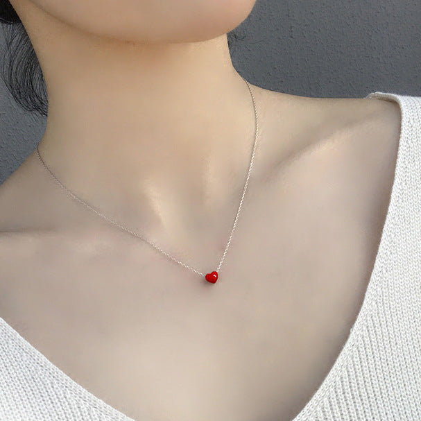 Valentine's Day Gift Red Love Pendant Silver Necklace for Women