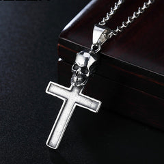 Halloween Skull Cross Titanium Steel Necklace for Men