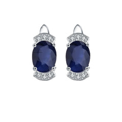 Simple Fashionable Style Inlaid Natural Gemstone Luxurious Oval Silver Studs Earrings for Women