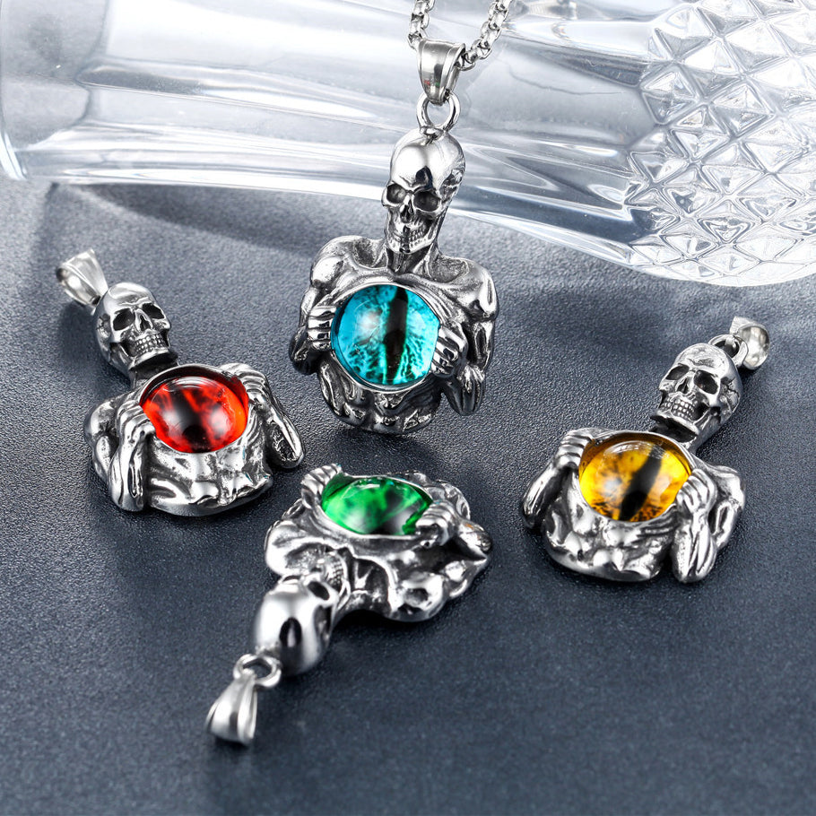 Halloween Skeleton Devil Eye Titanium Steel Necklace for Men