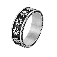 Row of Octagonal Flower Titanium Steel Ring for Men