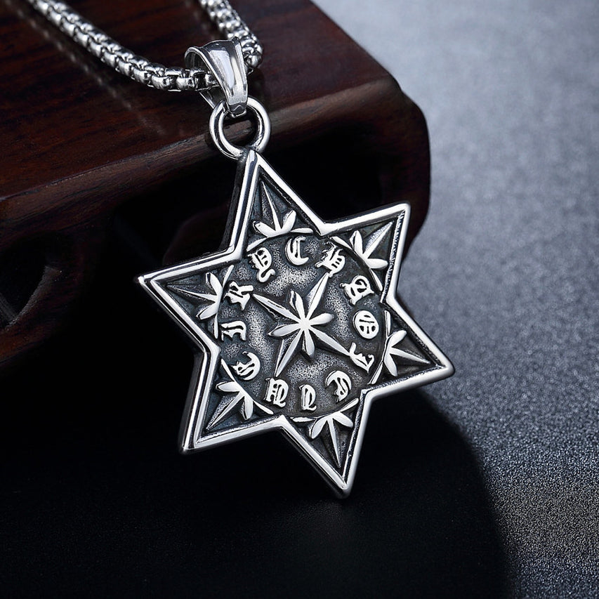 Vintage Hexagonal Star Titanium Steel Pendant for Men