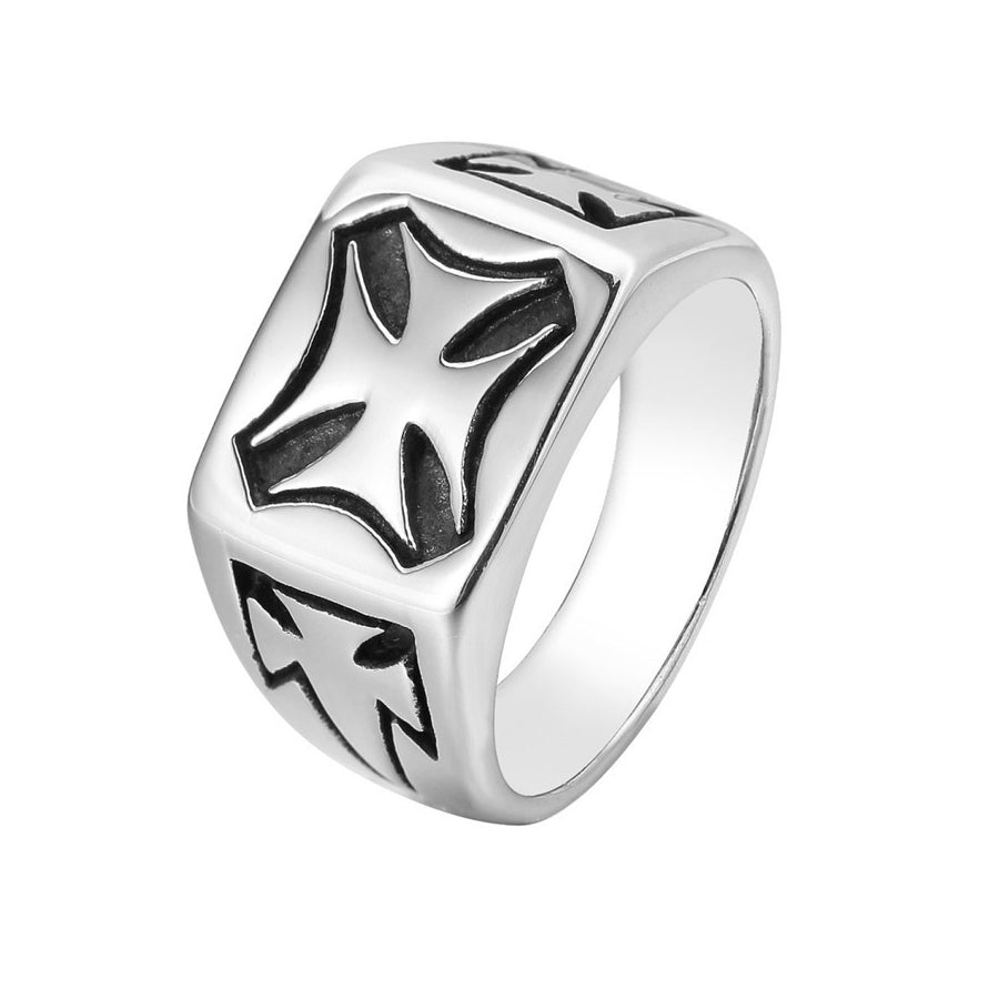 Stylish Teutonic Cross Rectangel Titanium Steel Ring for Men