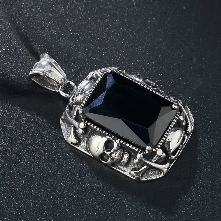 Halloween Rectangle Zircon Skull Titanium Steel Pendant for Men