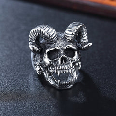 Halloween Monster Sheep Horn Skull Head Titanium Steel Ring for Men