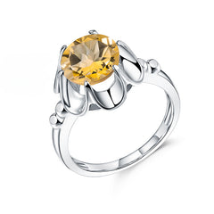 Round Cut Gemstone Flower Silver Ring