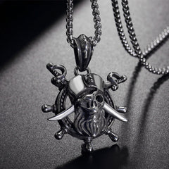 Halloween Pirate Skull Rudder Titanium Steel Necklace for Men