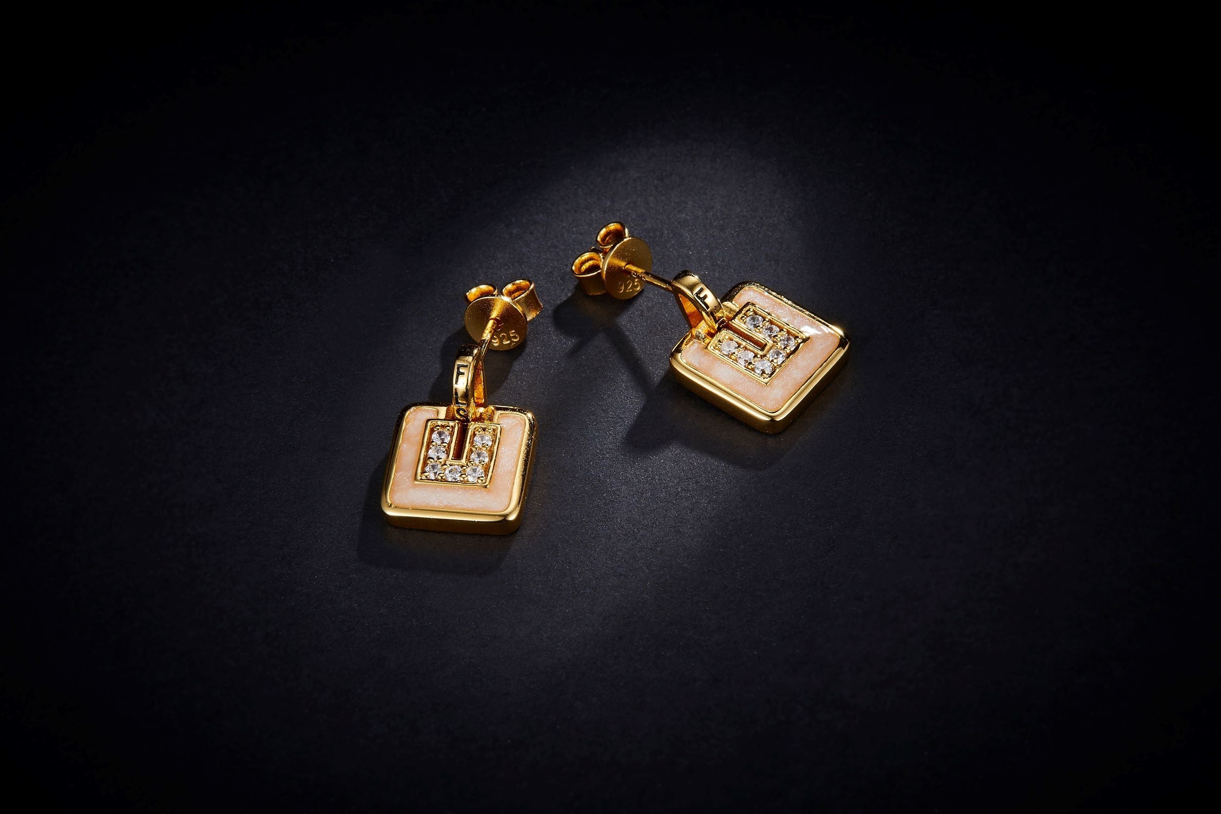 Vintage Golden Square Enamel Drop Earrings