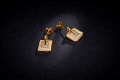 Vintage Golden Square Enamel Drop Earrings