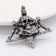 Halloween Skeleton Head Half Six Point Star Titanium Steel Pendant for Men