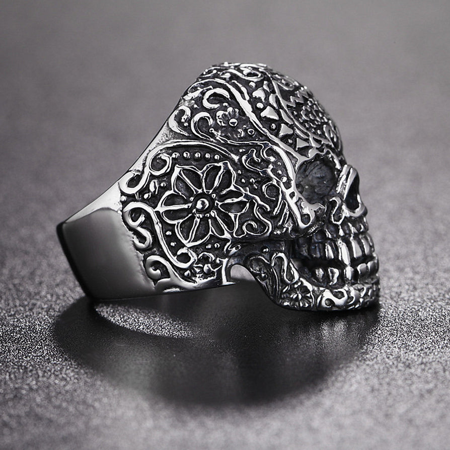 Halloween Carving Skull Head Titanium Steel Ring for Men