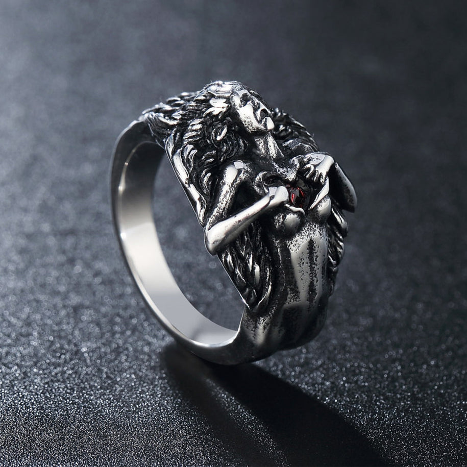 Halloween Open Heart Ghost Titanium Steel Ring for Men