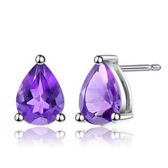 Solitaire Pear Shape Natural Gemstone Silver Stud Earrings