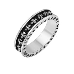 Row of Cross Flower Inscription Titanium Steel Ring for Men