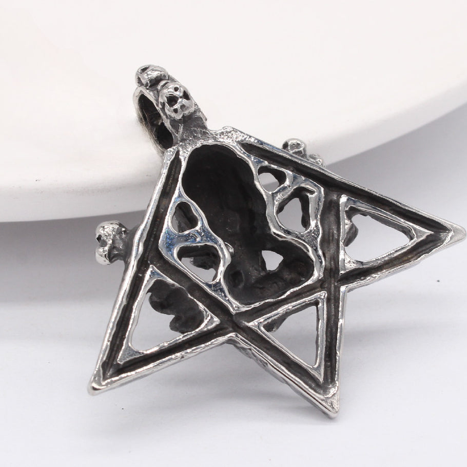 Halloween Skeleton Head Half Six Point Star Titanium Steel Pendant for Men