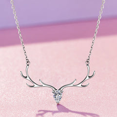 Antler with Pear Drop Zircon Silver Necklace for Women