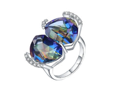 Luxury Design Inlaid Colourful Crystal Double Gemstones Sterling Silver Ring for Women