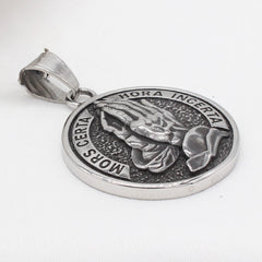 Prayer Hand Round Titanium Steel Pendant for Men